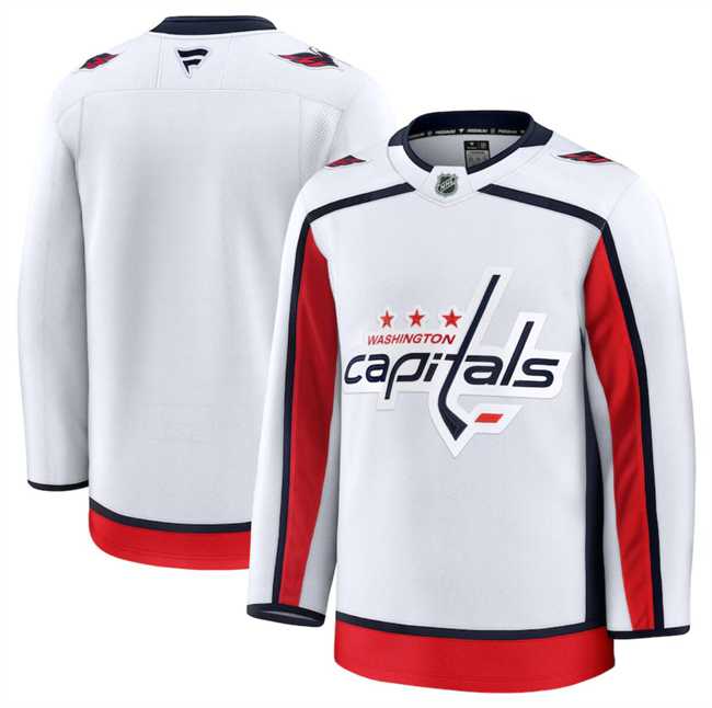 Men%27s Washington Capitals Custom White 2024-25 Away Stitched Hockey Jersey
